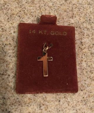 Vintage 14k Yellow Gold Cross Charm Pendant Flat Petition.  3 Grams Old Tag