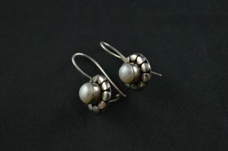 Vintage Sterling Silver Dotted Round Pearl Bead Earrings - 5g