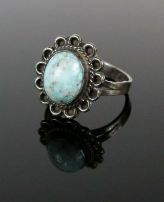 Vintage.  925 Sterling Silver 2.  7g Signed Fcp Taxco Milky Turquoise Ring Size 6