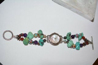 Vintage Carved Turquoise Bunny & Animal Cloisonné Bracelet Treasure Watch