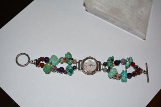 Vintage Carved Turquoise Bunny & Animal Cloisonné Bracelet Treasure Watch 2