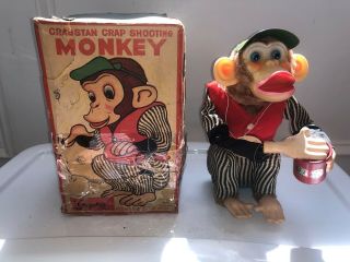 Vintage Cragstan Crap Shooting Monkey Toy