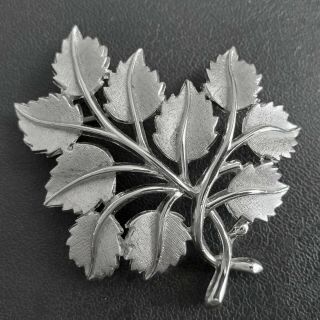 Signed Crown Trifari Vintage Silver Tone Leaf Flower Tree Figural Brooch Pin S26