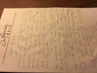 Shania Twain Vintage Hand Written Letter From Early Fan Club