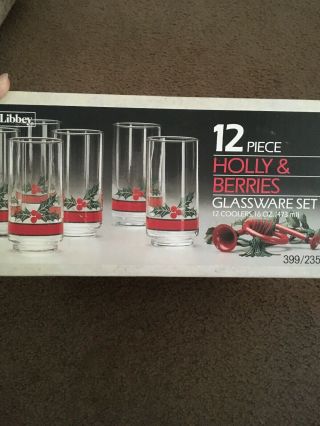 Vintage Holiday Libbey Holly & Berries Glassware Set (12pc.  16oz. ) Box