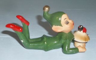 Vintage Josef Originals Pixie Elf Figurine Ladybug Mushroom Land Make Believe