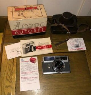 Vintage Ansco Autoset 35mm Film Camera With Rokkor 45mm F/2.  8 Lens,  Box & Paper