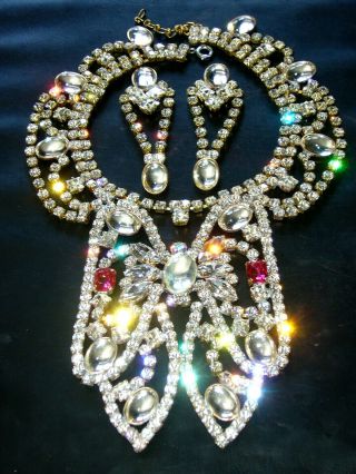 1960s Butterfly Omg Necklace Set Bib Vintage Glass Signed Bijoux Mg F72