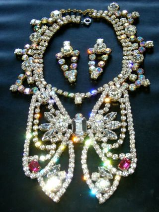 1960s Butterfly Omg Necklace Set Bib Vintage Glass Signed Bijoux Mg F71