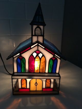 Vintage - Tiffany Style Stained Glass Church Lamp / Light