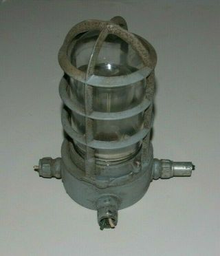 Vintage Adalet Caged Explosion Proof Industrial Light Fixture Vkr - 23p