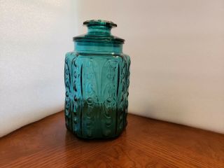 Le Smith Vintage Atterbury Glass Teal Blue Canister,  Apothecary,  Cookie Jar
