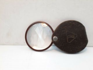 Vintage Bauch & Lomb Pocket Folding Magnifying Glass Stamped Leather Case