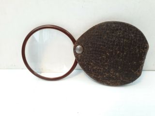Vintage Bauch & Lomb Pocket Folding Magnifying Glass Stamped Leather Case 2