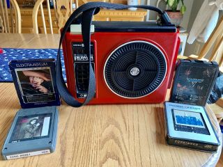Vintage Loud Mouth Ge General Electric Portable 8 Track Tape Player & Tapes