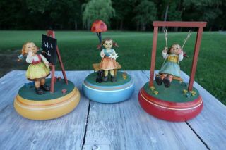 Vintage Swiss Made Music Boxes Reuge Little Girls Wooden