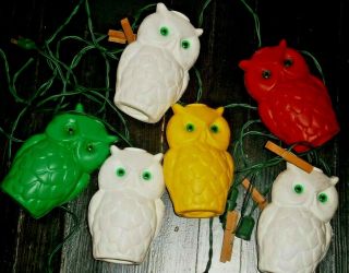 Vtg Retro Noma Owl Party Lites Lamp String 7 Camping Rv Patio Blow Mold Lights