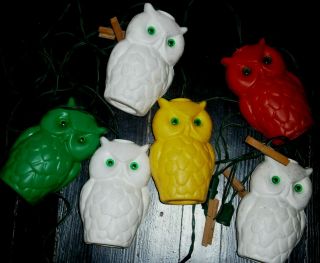 Vtg Retro NOMA Owl Party Lites Lamp String 7 Camping Rv Patio Blow Mold Lights 2