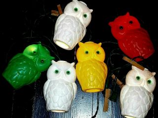 Vtg Retro NOMA Owl Party Lites Lamp String 7 Camping Rv Patio Blow Mold Lights 3