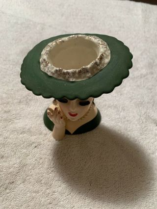 Vintage 1958 NAPCO Lady Head Vase C3343 Blonde Green Hat & Dress with Jewelry 3