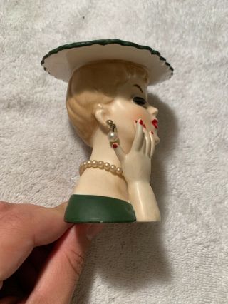 Vintage 1958 NAPCO Lady Head Vase C3343 Blonde Green Hat & Dress with Jewelry 4