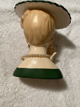 Vintage 1958 NAPCO Lady Head Vase C3343 Blonde Green Hat & Dress with Jewelry 5