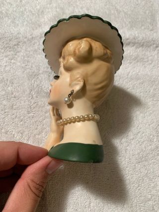Vintage 1958 NAPCO Lady Head Vase C3343 Blonde Green Hat & Dress with Jewelry 6