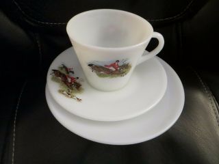 Vintage Pyrex JAJ England Tally Ho Tea Cups Saucers Plate 5