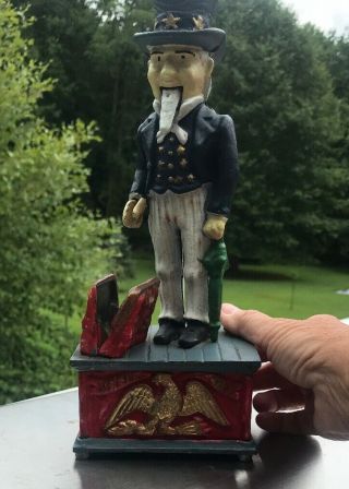 Vintage Uncle Sam Cast Iron Mechanical Coin Bank made in Taiwan 5