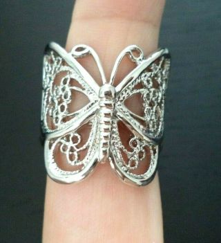 Stunning Vintage Estate Silver Tone Butterfly Sz 10 Ring 5431r