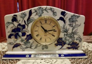 Vintage Blue Floral Porcelain Mantle Shelf Clock Italix Limited Edition