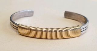 Vintage Signed " Sa " Sterling 925 Yellow Gold Filled Wrapped Wire Cuff Bracelet