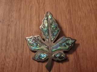 Vintage Sterling Silver Maple Leaf & Abalone Pin Or Brooch Signed