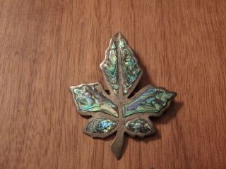 Vintage Sterling Silver Maple Leaf & Abalone Pin or Brooch Signed 2