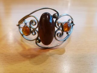 Vintage natural amber stone bracelet with silver band 2