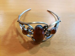 Vintage natural amber stone bracelet with silver band 3