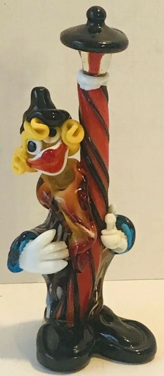Vintage Murano Art Glass Clown With Barber Pole Figurine 7” Tall