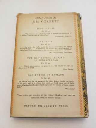 JIM CORBETT: THE TEMPLE TIGER AND MORE MAN - EATERS OF KUMAON,  1954,  2nd,  DUSTJACKET 2