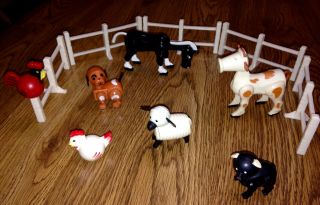 12 Vtg Fisher Price Little People Farm Animals Cow Dog Horse Pig Poultry 5 Fence