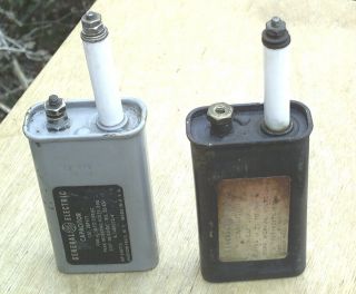 (2) Vintage G.  E.  Oil Capacitors 0.  008uf / 0.  014uf - 200v 30 To 200khz