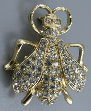 High End Vintage Jewelry Faceted Crystal Bee Bug Beetle Brooch Pin Rhinestone O