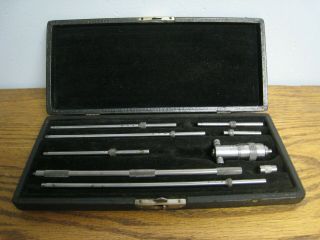 L.  S.  Starrett No.  124 Solid Rod Inside Micrometer Caliper Set W/case - Vtg