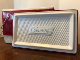 Vintage 70 ' s Coleman Red Chest Cooler Metal With Handles. 8