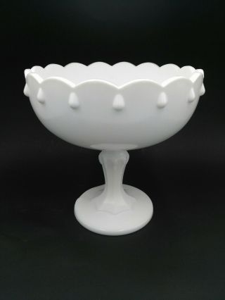 Vintage White Milk Glass Teardrop Pedestal Compote Candy Dish Indiana Glass 7.  5 "