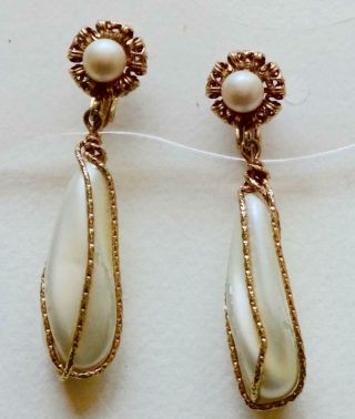 Kramer Vintage Earrings Elegant Gold Filigree & Pearl Drop Chandeliers