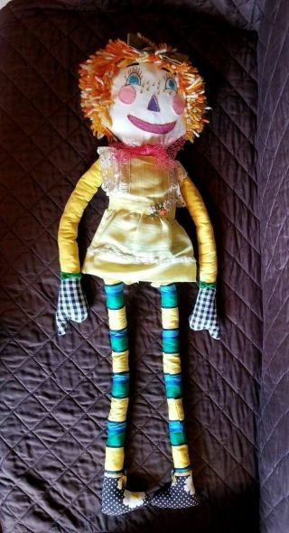 Vintage Handmade Rag Doll 38 " Tall Raggedy Ann Style Cloth Doll