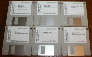 Microsoft Word 2.  0 6 - 3.  5 " Floppy Disks 1991 Windows 3.  0 Word Processing Program