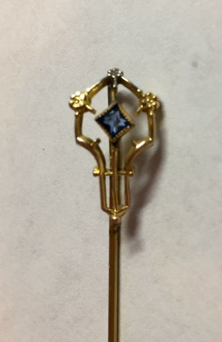 Vintage 10k Gold Stickpin Clip With Sapphire
