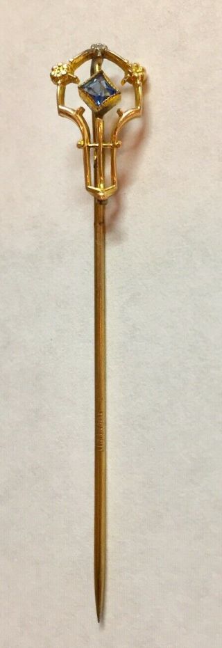 Vintage 10K Gold Stickpin Clip with Sapphire 2