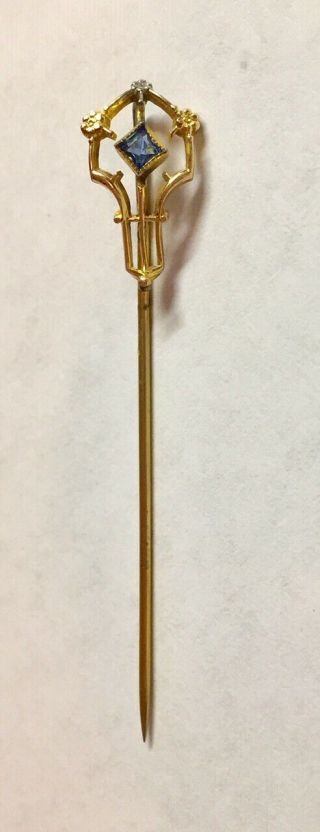 Vintage 10K Gold Stickpin Clip with Sapphire 3